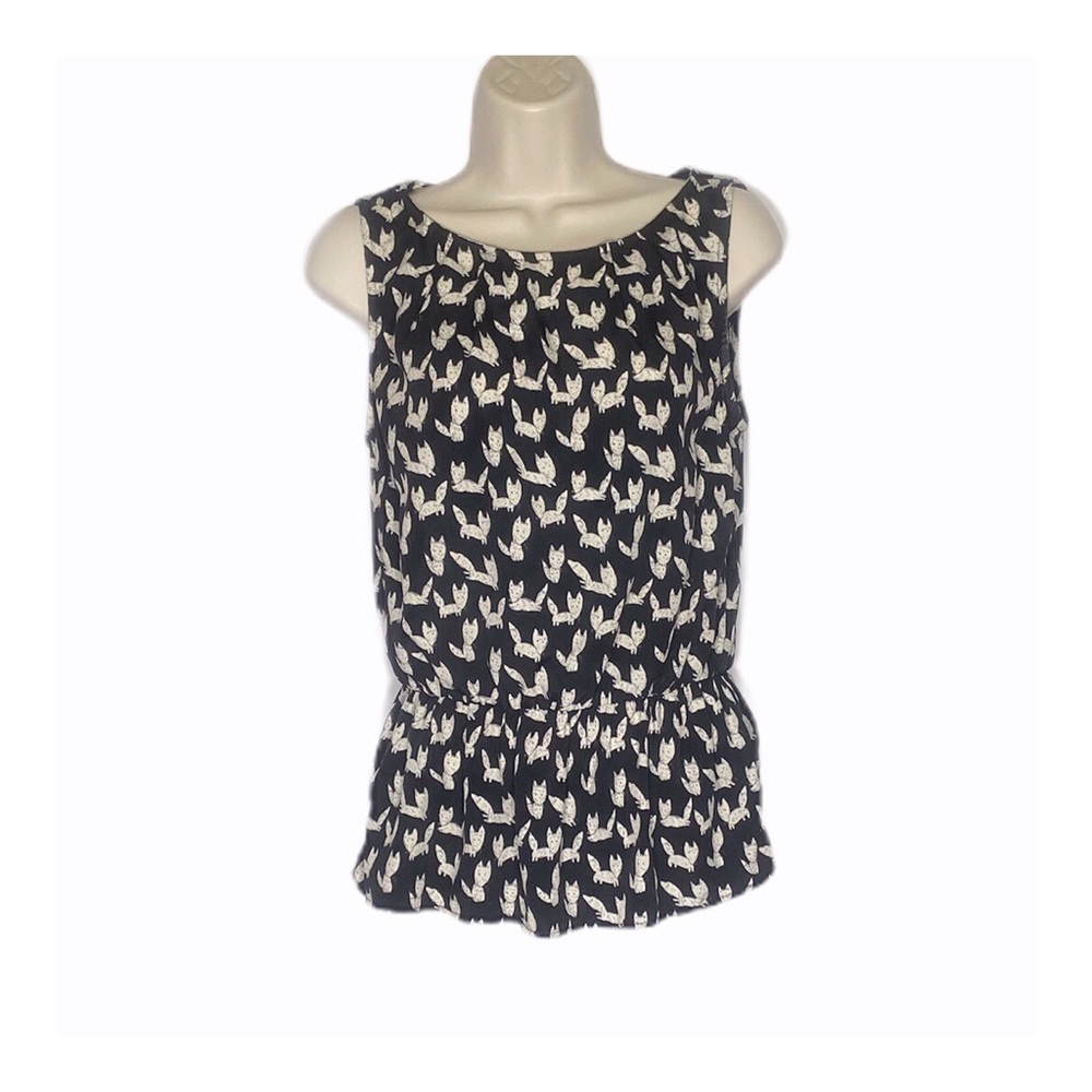 CoCo Love Black & Beige Dog? Print Sleeveless Top